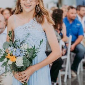 David's Bridal lights blue junior bridesmaid dress